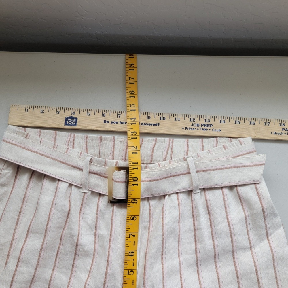 J. Jill Linen Blend Wide Leg Crop Pants Medium Beige Pink Striped Belted Coastal - Picture 7 of 8
